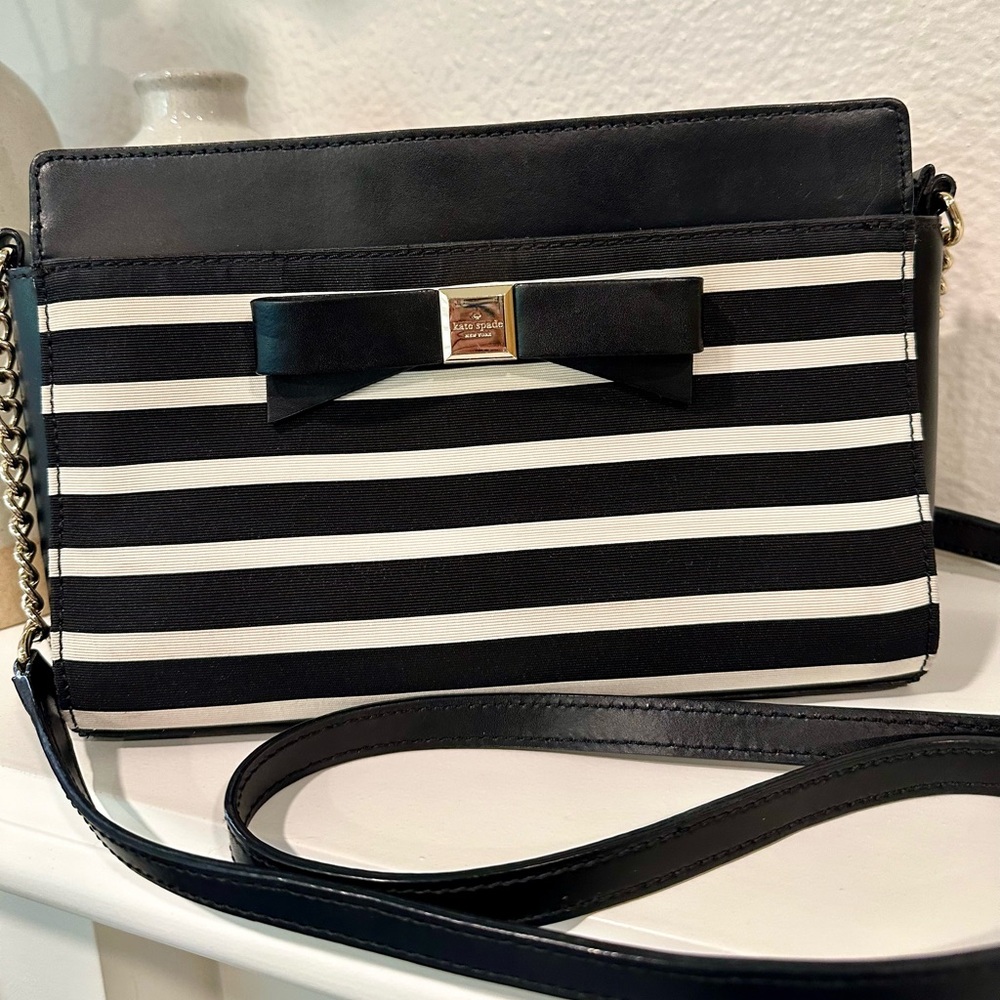 Kate Spade Angelica Black and Cream Striped Crossbody Bag